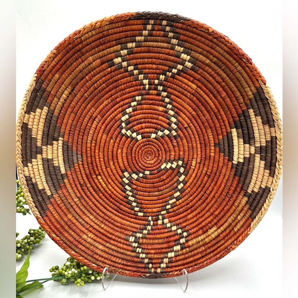 Traditional African Sisal Hand-Woven Coil Basket 15.5” wide
